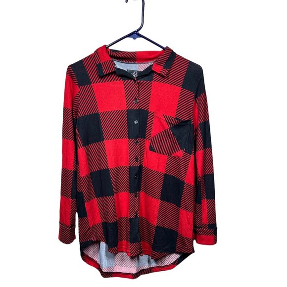 Maternity Love Womens Red Black Plaid Long Sleeve Soft Button-Up Shirt Size M - Picture 1 of 13